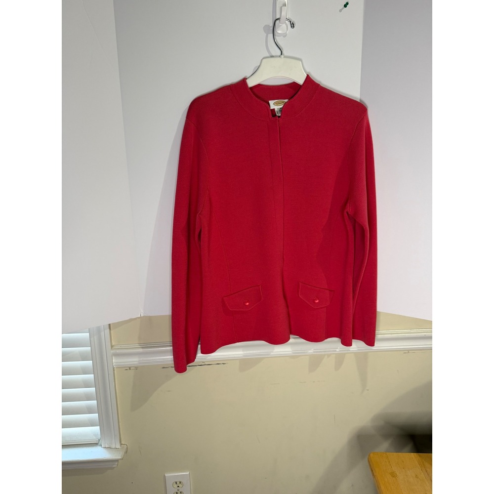 Talbots Red Silk Blend Mock Neck Button Front Cardigan Sweater XL